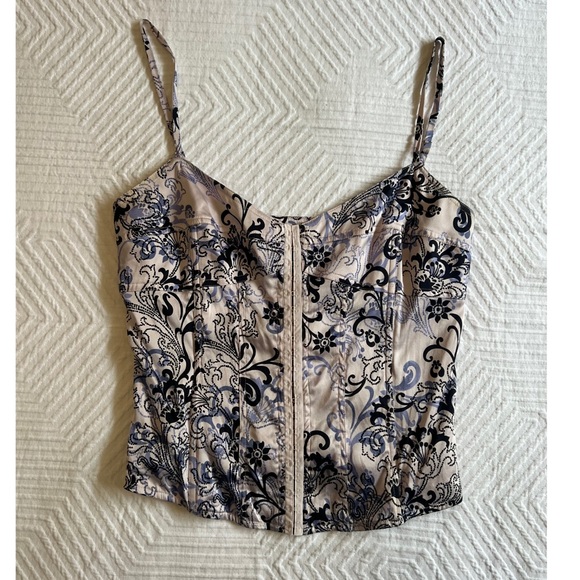 Express Tops - Express - silk bustier back lace up corset - going out top - paisley print